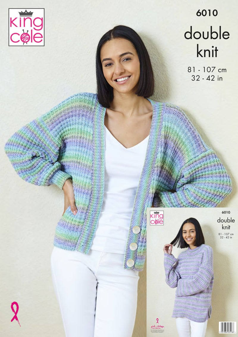 King Cole 6010 DK Ladies Knitting Pattern - Sweater & Cardigan (32-42in)