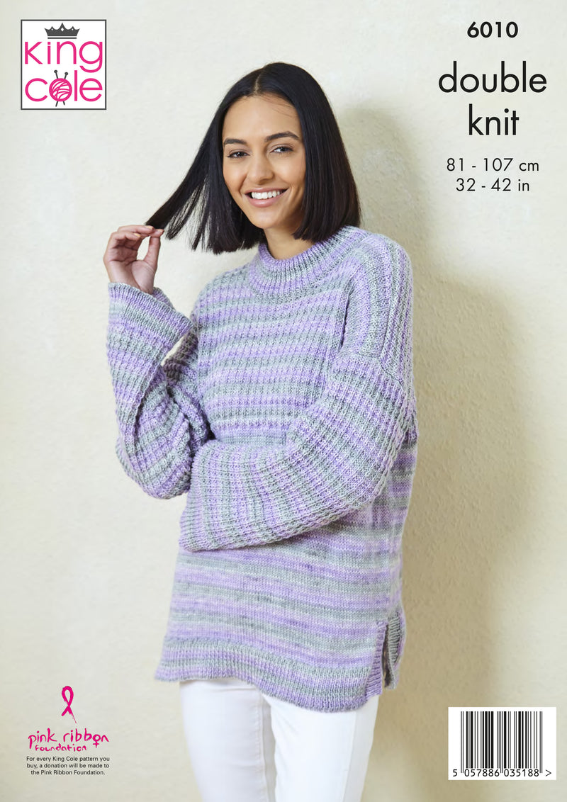 King Cole 6010 DK Ladies Knitting Pattern - Sweater & Cardigan (32-42in)