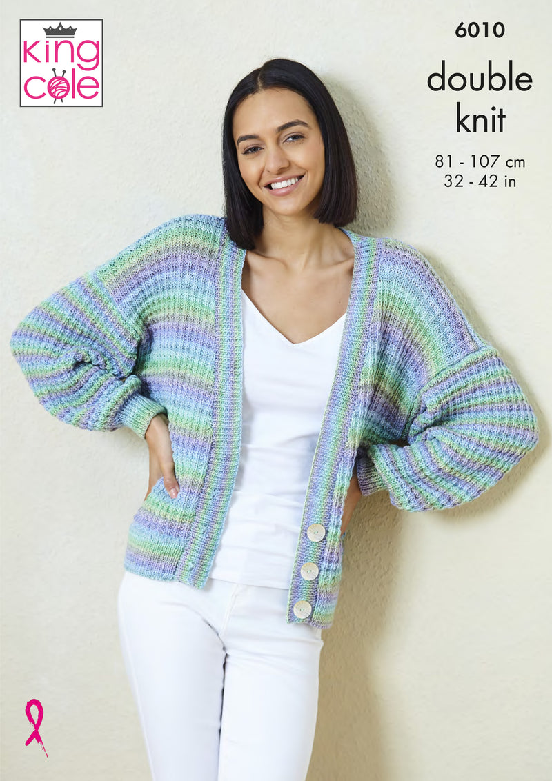 King Cole 6010 DK Ladies Knitting Pattern - Sweater & Cardigan (32-42in)