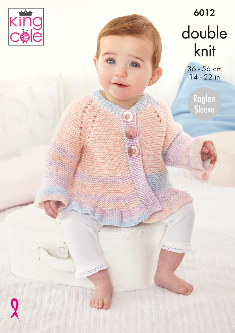 King Cole 6012 DK Knitting Pattern - Baby Cardigan, Dress & Gilet (12-22in)