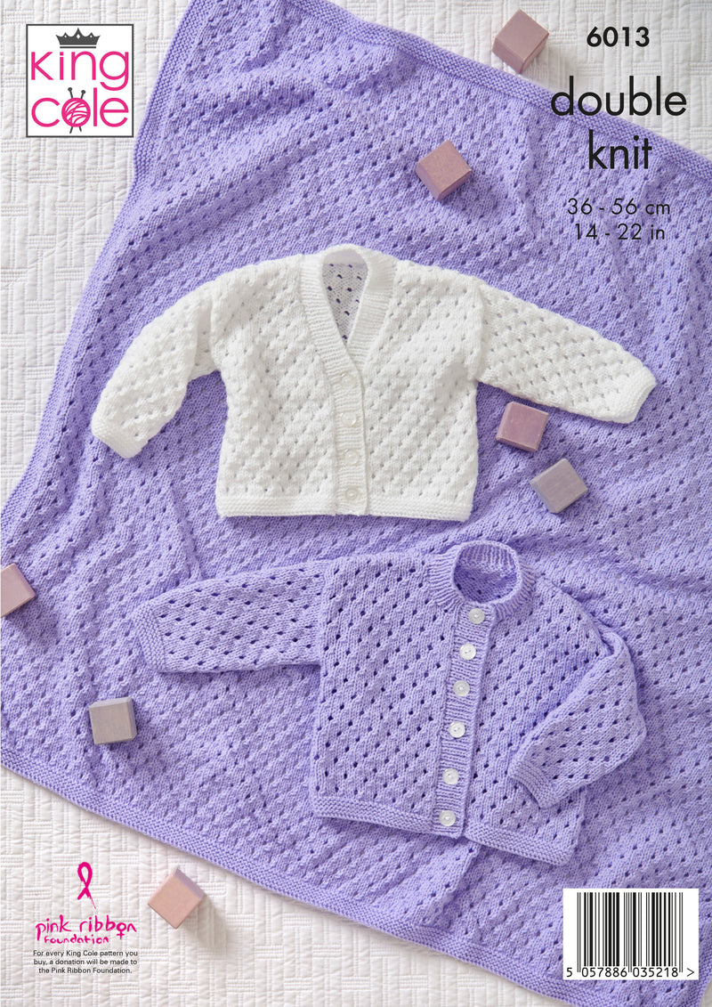 King Cole 6013 DK Baby Knitting Pattern - Blanket & Cardigans (14-22in)