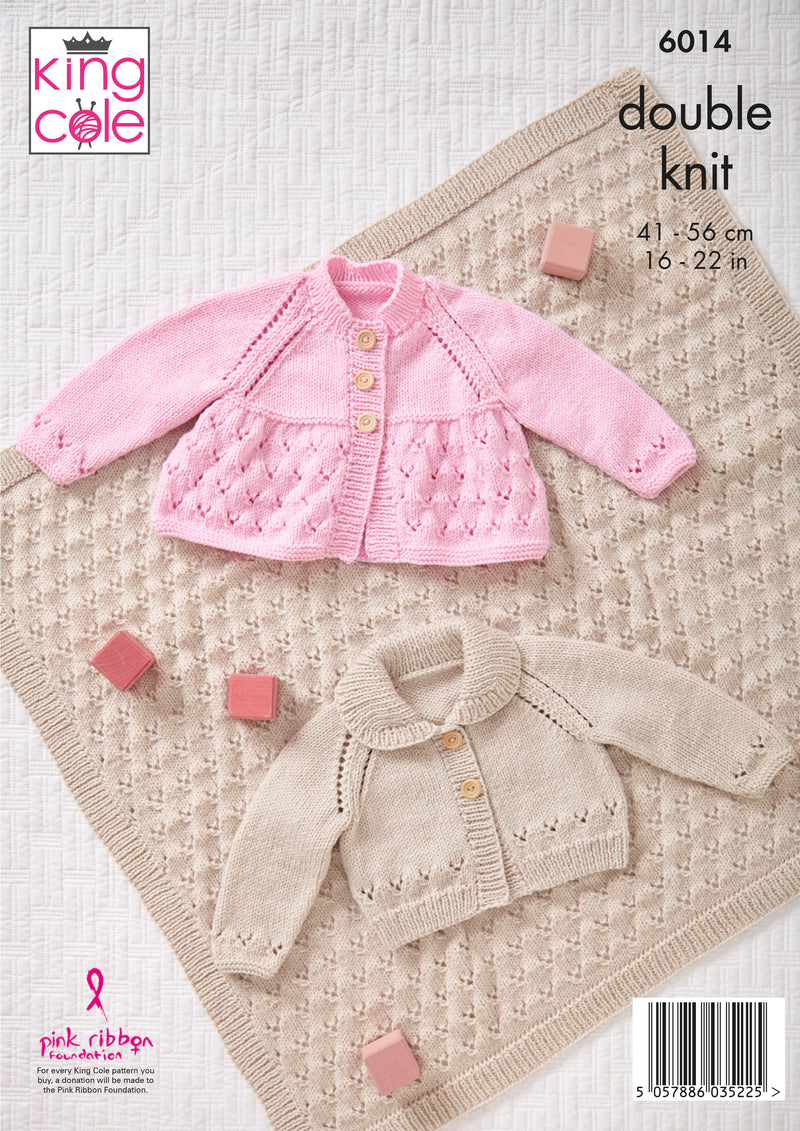 King Cole 6014 DK Baby Knitting Pattern - Jacket, Cardigan & Blanket (16-22in)