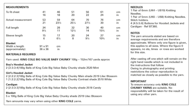 King Cole 6017 Chunky Knitting Pattern - Hooded Jackets, Cardigan & Blanket (16-24in)