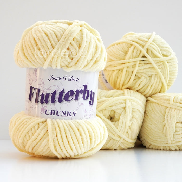 James C Brett Flutterby Chunky - B09 - Lemon- 100g Chenille Plush