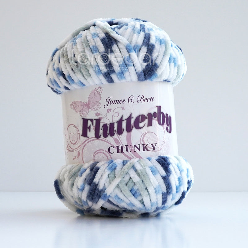 James C Brett Flutterby Chunky - B13 - Blue Spot - 100g  Chenille Plush