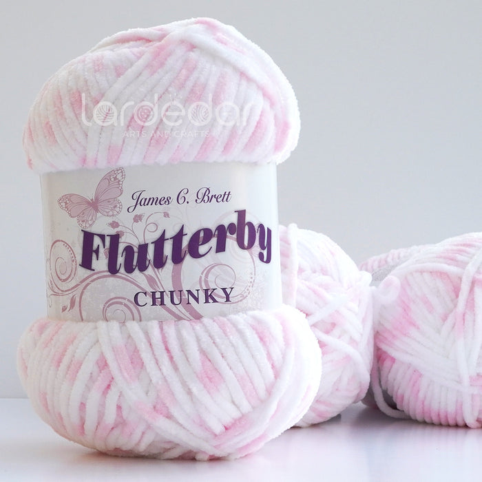 James C Brett Flutterby Chunky - B16 - Baby Pink Spot - 100g Chenille Plush