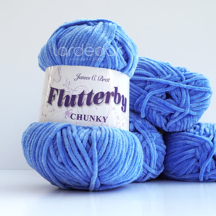 James C Brett Flutterby Chunky - B20 Sky Blue - 100g Chenille Plush