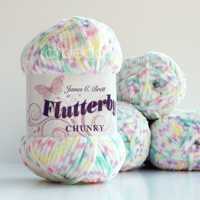 James C Brett Flutterby Chunky - B42 - Rainbow - Spot - 100g Chenille Plush