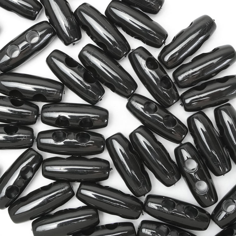 20mm Black Baby Toggle Buttons, Gloss Finish (10 Pcs) - Tiny Coat Toggles