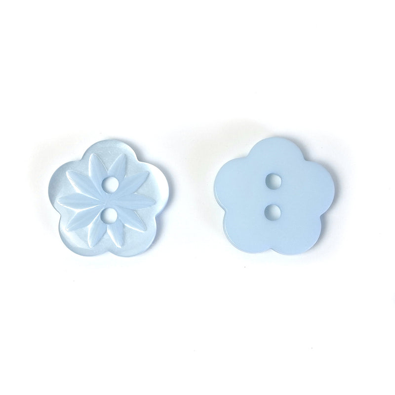 18mm Light Blue Polyester Flower Button w- Star Detail 5 Pcs