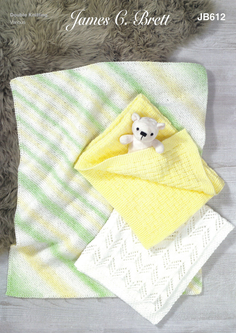 James C Brett JB612 Double Knitting Pattern - 3 DK Baby Blankets