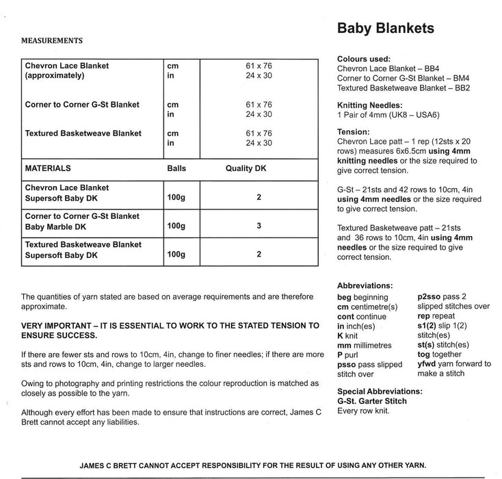 James C Brett JB612 Double Knitting Pattern - 3 DK Baby Blankets