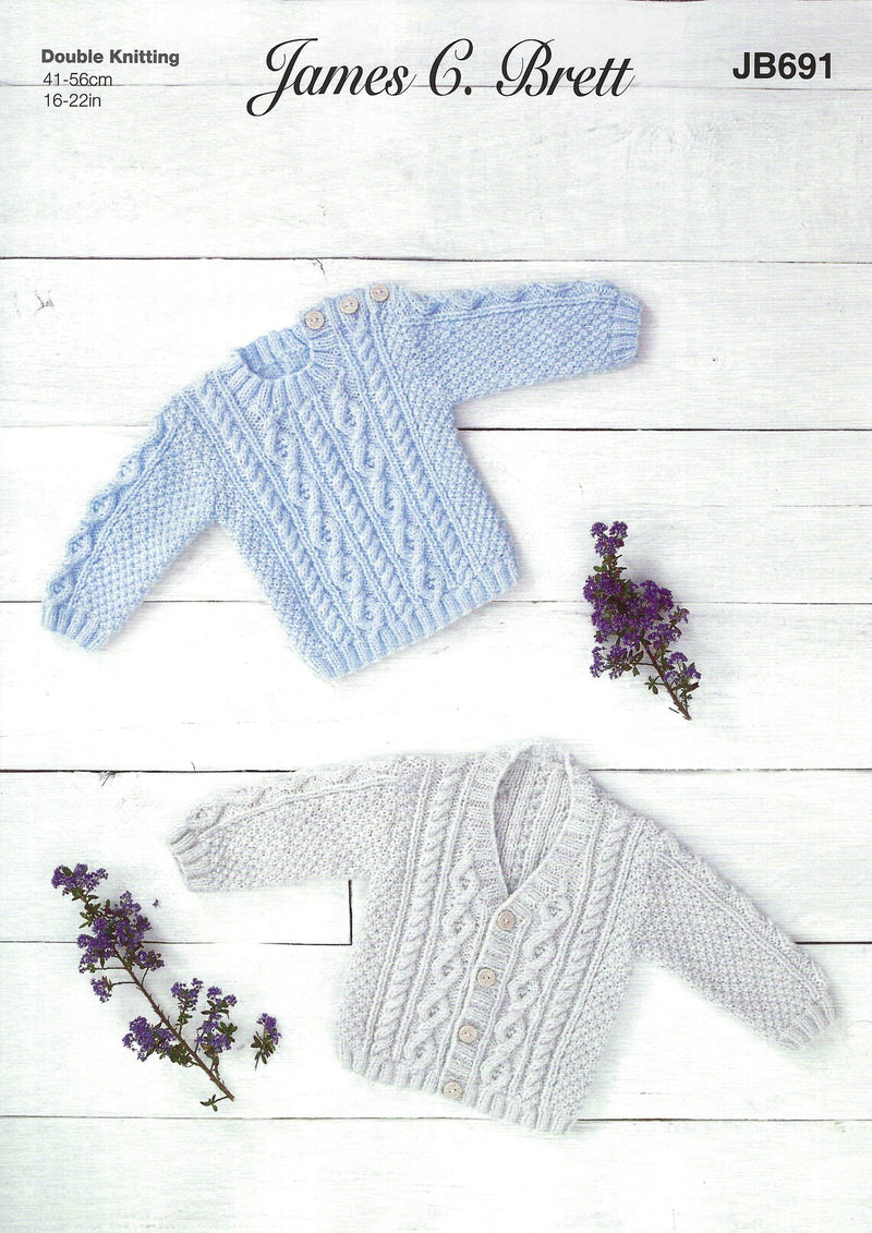 James C Brett JB691 - Baby V Neck Cardigan & Sweater Knitting Pattern (discontinued)