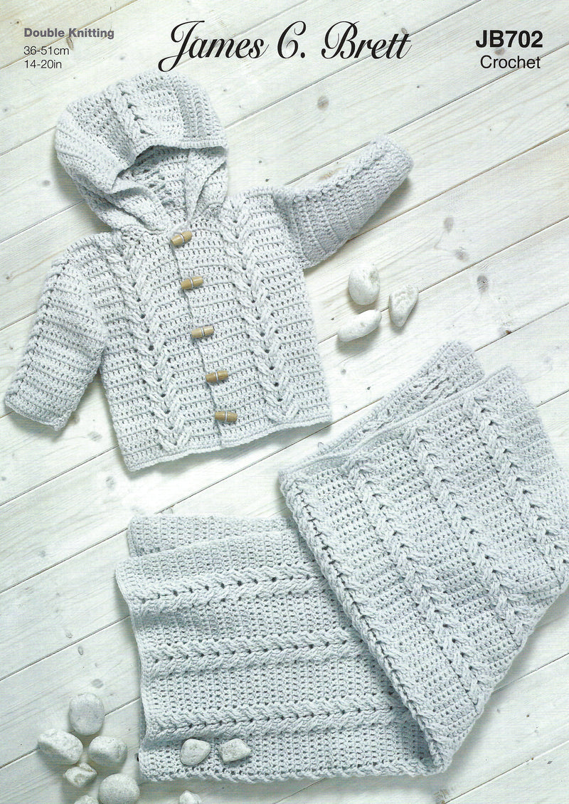James C Brett JB702 CROCHET Pattern - Baby DK Jacket & Blanket