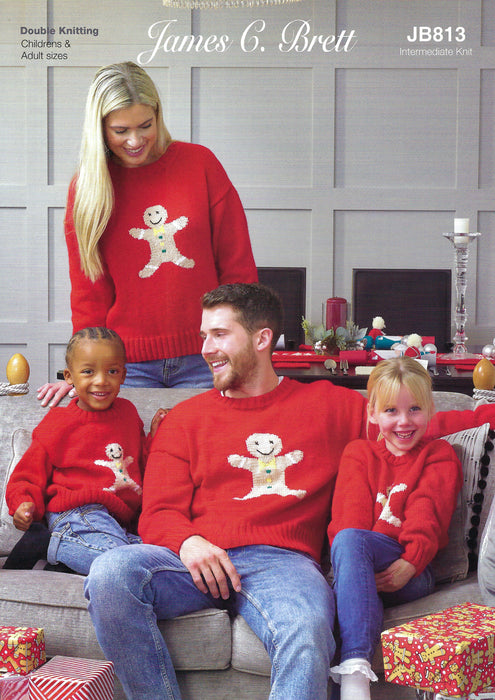 James C Brett JB813 - Christmas DK Double Knitting Pattern - Gingerbread Sweaters for Men, Women & Children