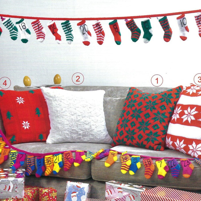 James C Brett JB815 - Christmas DK Double Knitting Pattern - Cushion Covers & Advent Socks