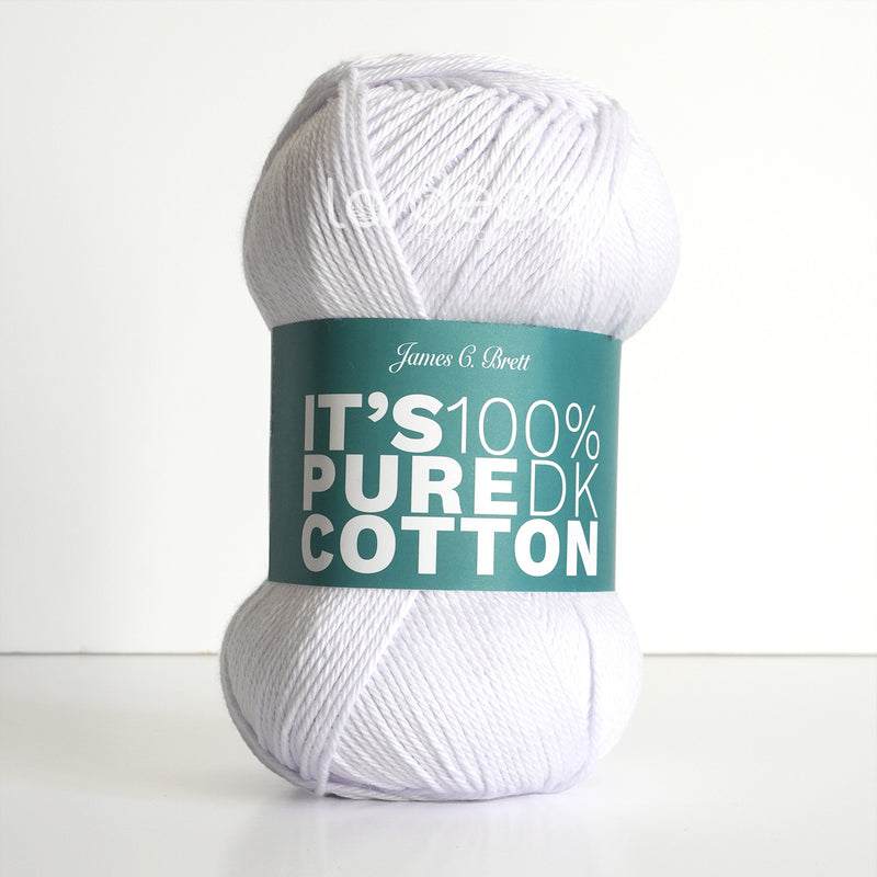 James C Brett It's Pure Cotton Yarn in White IC04  - 100% Cotton DK Knitting Crochet Wool - 100g