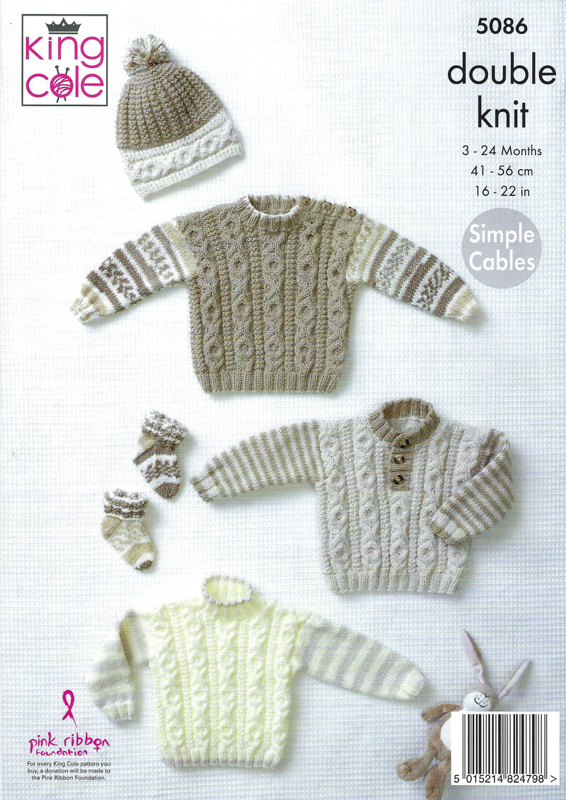 King Cole 5086 DK Knitting Pattern - Sweater, Hat and Socks DK (3-24 Months)