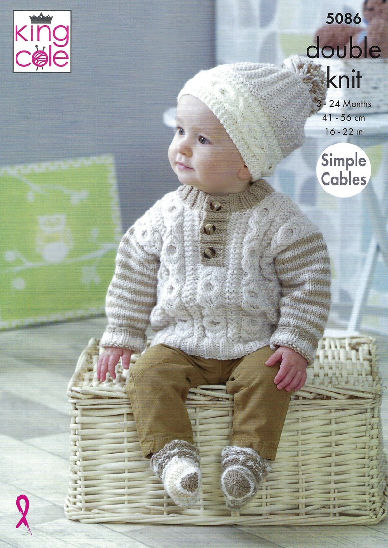 King Cole 5086 DK Knitting Pattern - Sweater, Hat and Socks DK (3-24 Months)