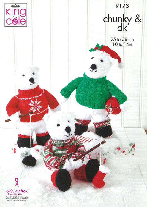 King Cole 9173 Christmas Knitting Pattern - Polar Bears Chunky & DK Toys