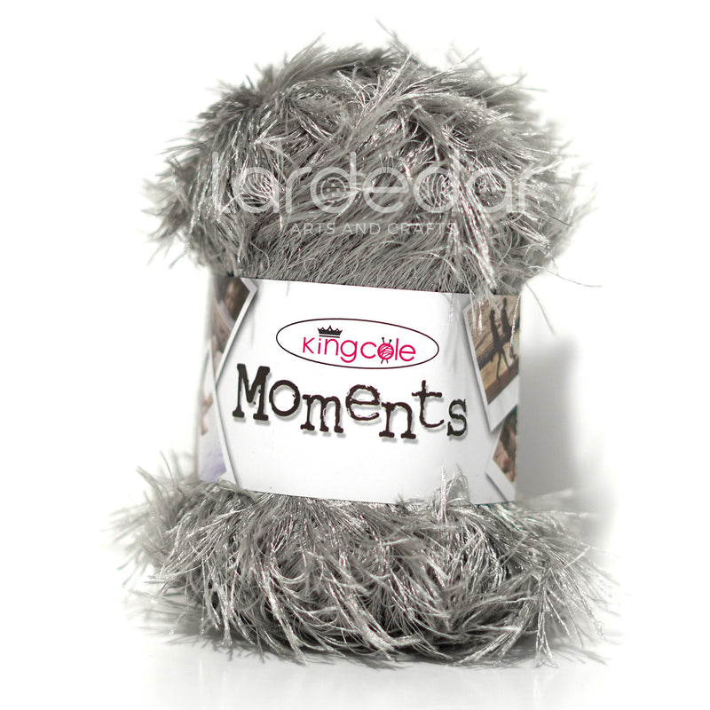 King Cole Moments DK Eyelash Knitting Wool Yarn in Silver (485) - 50g Ball