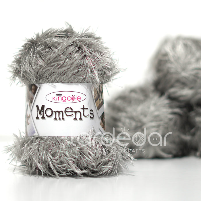 King Cole Moments DK Eyelash Knitting Wool Yarn in Silver (485) - 50g Ball