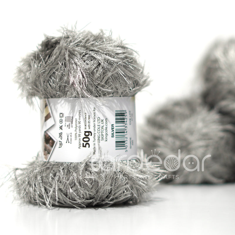 King Cole Moments DK Eyelash Knitting Wool Yarn in Silver (485) - 50g Ball