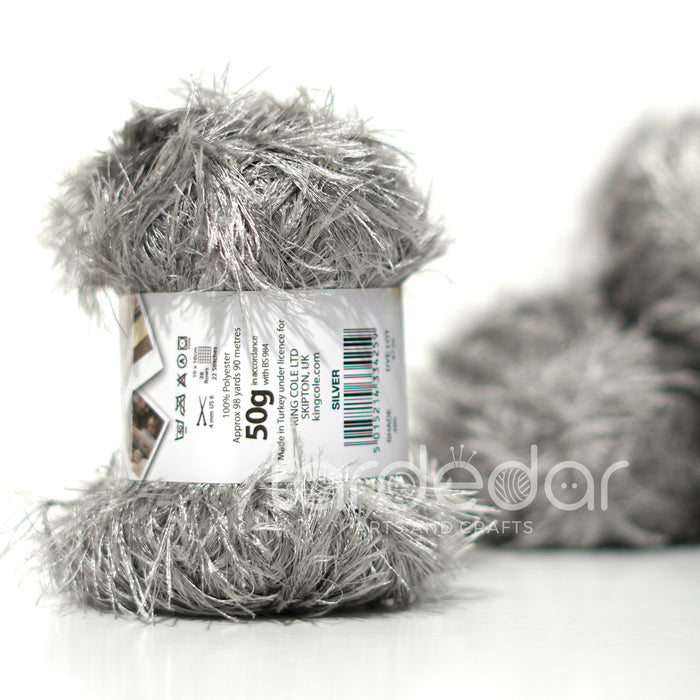 King Cole Moments DK Eyelash Knitting Wool Yarn in Silver (485) - 50g Ball