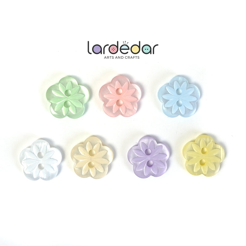 18mm Lilac Polyester Flower Button w- Star Detail (5pcs)
