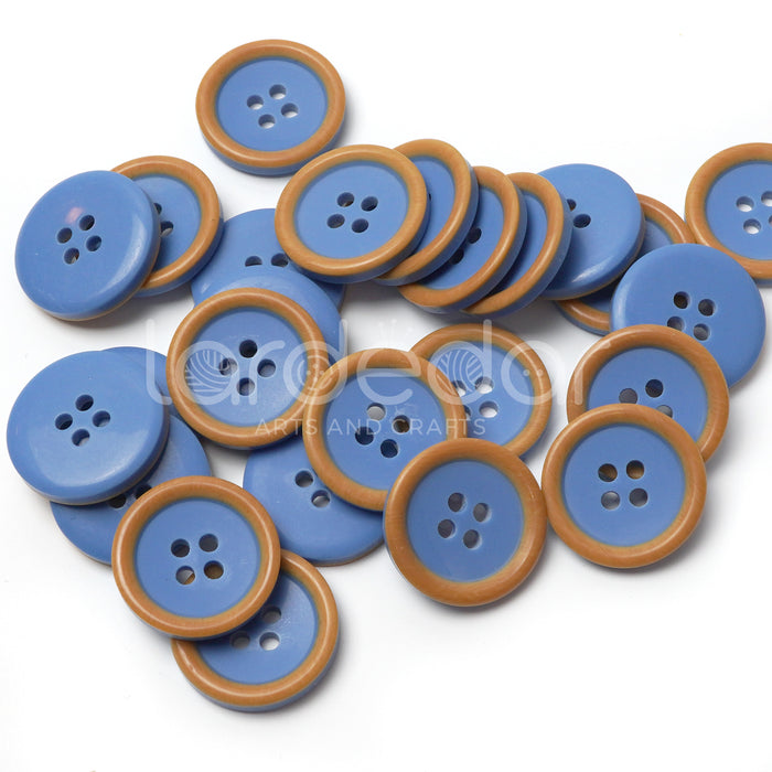 Colourful Wood-Effect Rimmed Buttons (10 Pcs) - 4 Hole, Choice of 9 Colours - 15mm / 20mm - Baby Knitting, Kids Cardigan Craft Buttons