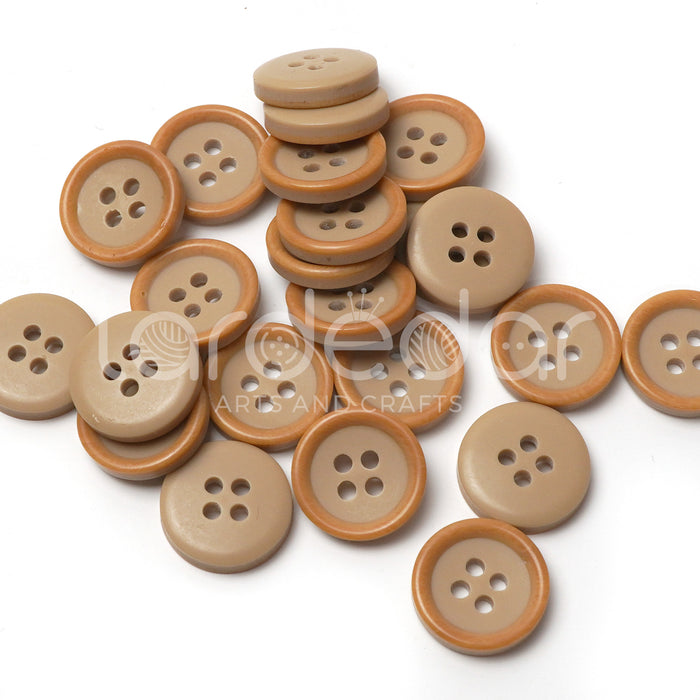 Colourful Wood-Effect Rimmed Buttons (10 Pcs) - 4 Hole, Choice of 9 Colours - 15mm / 20mm - Baby Knitting, Kids Cardigan Craft Buttons