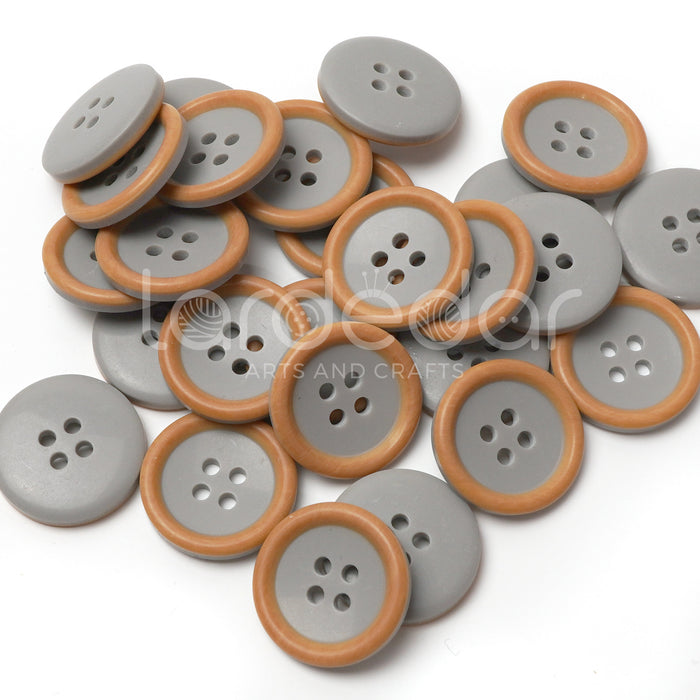 Colourful Wood-Effect Rimmed Buttons (10 Pcs) - 4 Hole, Choice of 9 Colours - 15mm / 20mm - Baby Knitting, Kids Cardigan Craft Buttons