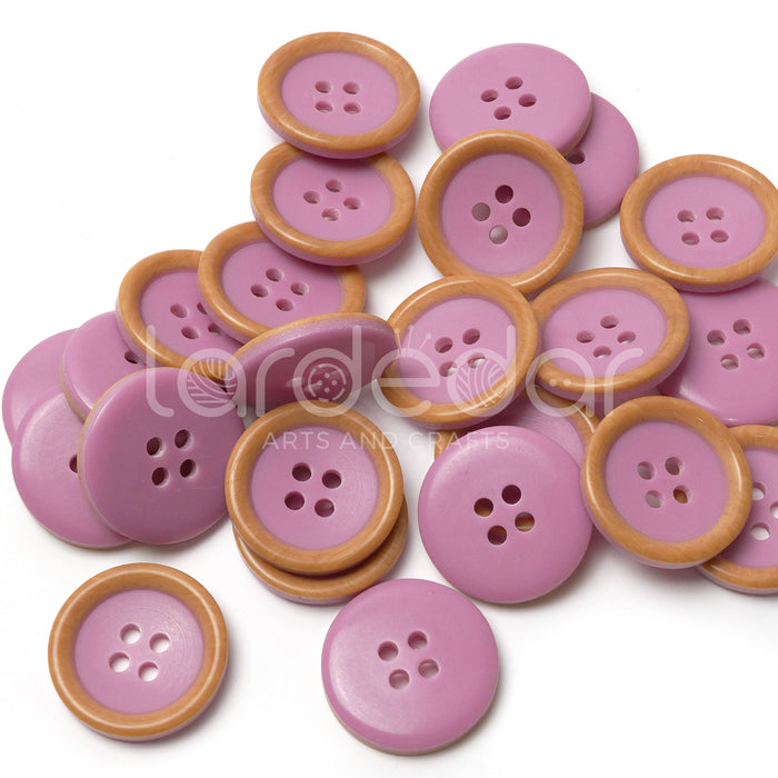 Colourful Wood-Effect Rimmed Buttons (10 Pcs) - 4 Hole, Choice of 9 Colours - 15mm / 20mm - Baby Knitting, Kids Cardigan Craft Buttons