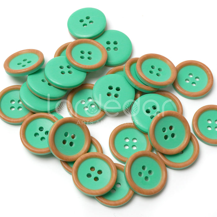 Colourful Wood-Effect Rimmed Buttons (10 Pcs) - 4 Hole, Choice of 9 Colours - 15mm / 20mm - Baby Knitting, Kids Cardigan Craft Buttons