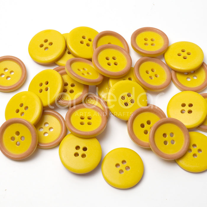 Colourful Wood-Effect Rimmed Buttons (10 Pcs) - 4 Hole, Choice of 9 Colours - 15mm / 20mm - Baby Knitting, Kids Cardigan Craft Buttons