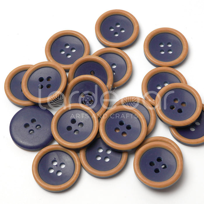 Colourful Wood-Effect Rimmed Buttons (10 Pcs) - 4 Hole, Choice of 9 Colours - 15mm / 20mm - Baby Knitting, Kids Cardigan Craft Buttons