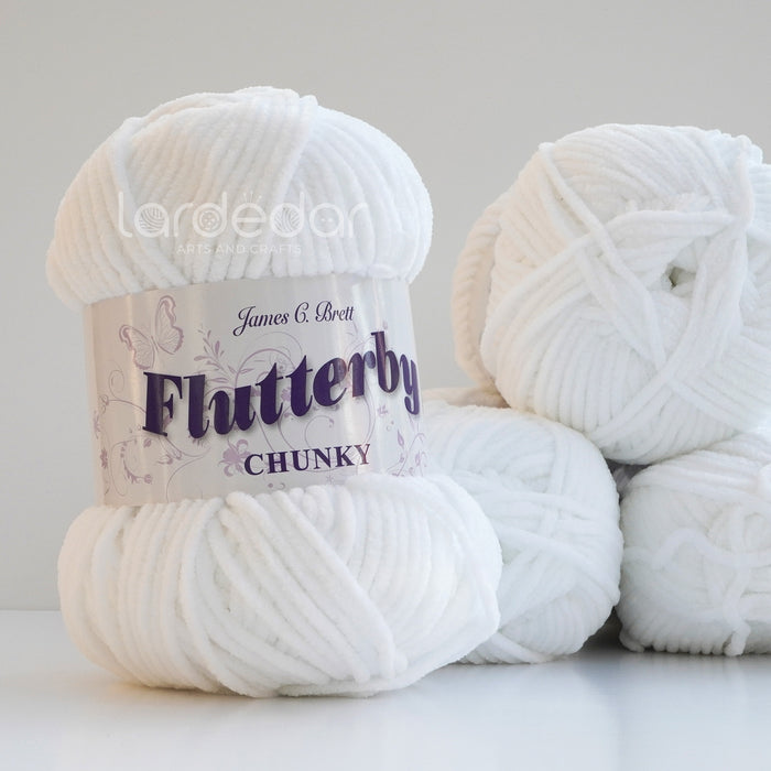 James C Brett Flutterby Chunky - B1 White - 100g Chenille Plush