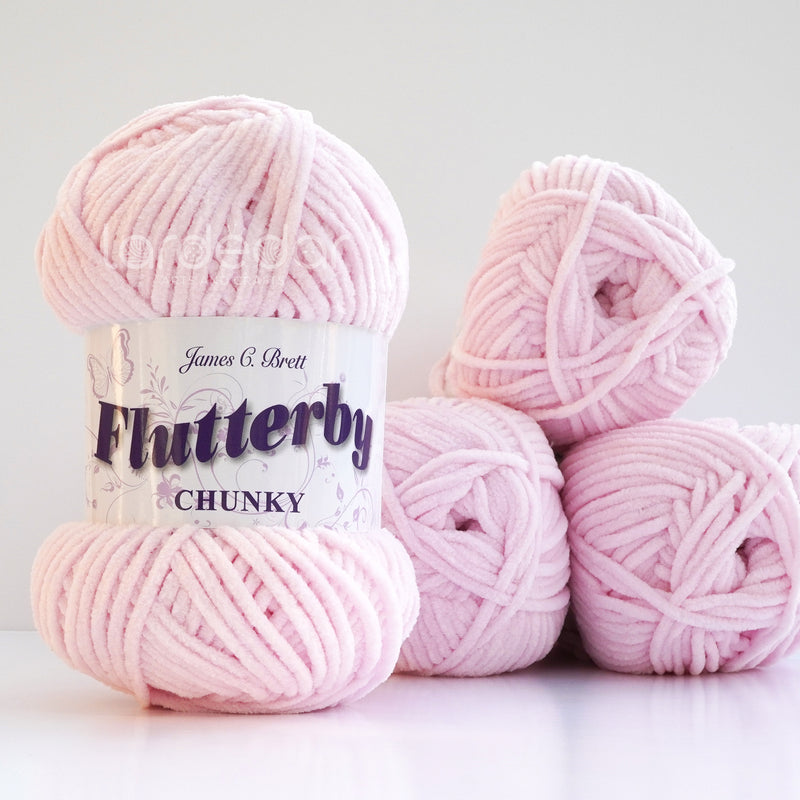 James C Brett Flutterby Chunky - B2 Baby Pink - 100g Chenille Plush