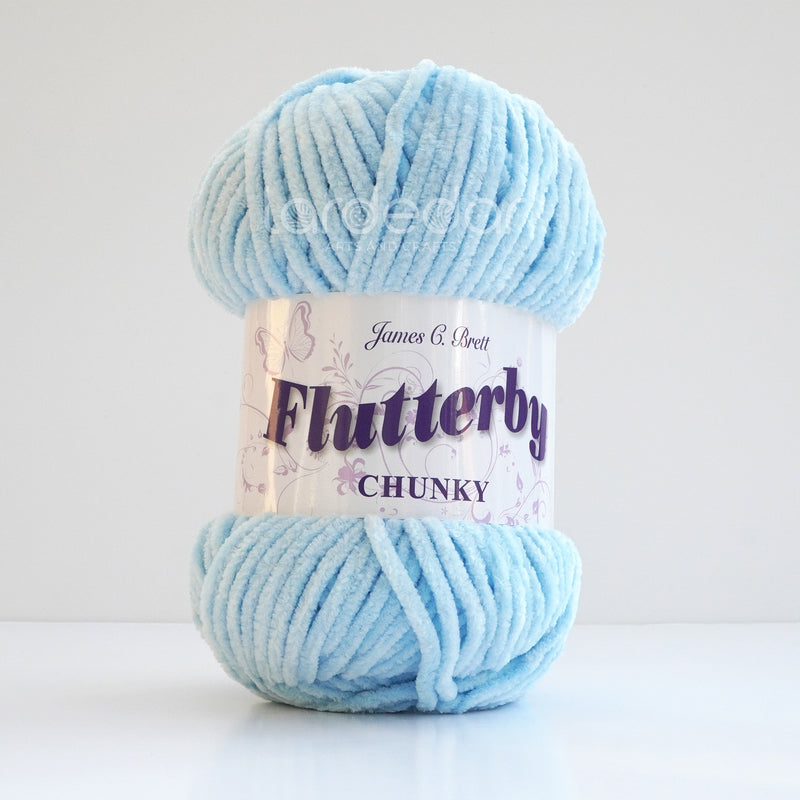James C Brett Flutterby Chunky - B3 Baby Blue - 100g Chenille Plush