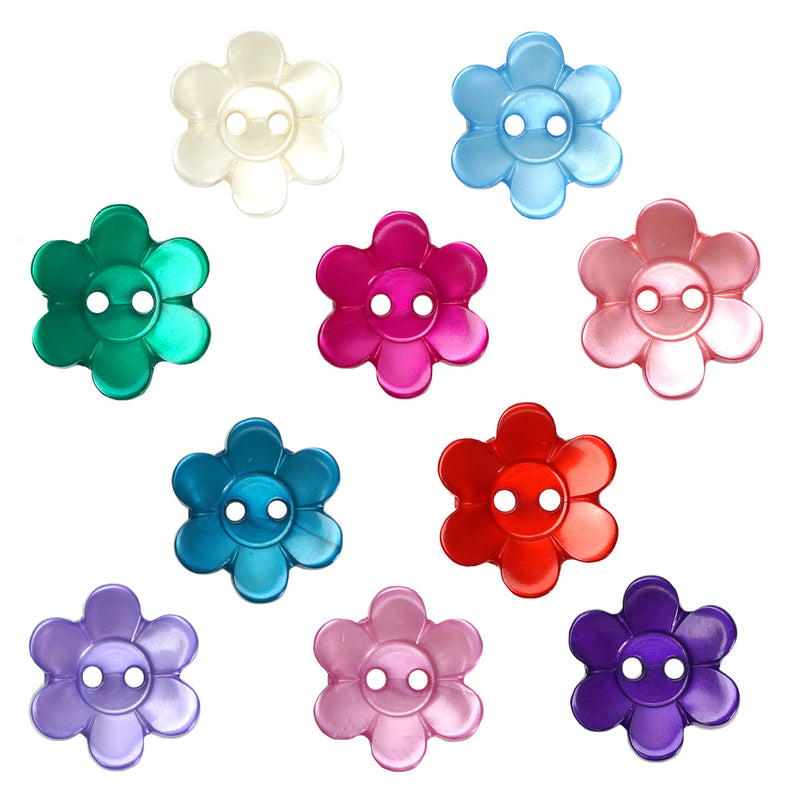 18mm Pearl-Effect Daisy Flower Buttons  - Mix 1 (10 Pcs)
