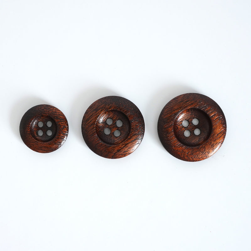 Dark Wooden Buttons (4-Hole) - Wood Walnut Brown Colour 18mm, 23mm or 25mm, 5 Pcs