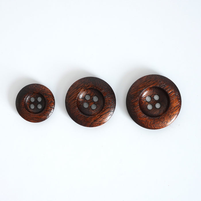 Dark Wooden Buttons (4-Hole) - Wood Walnut Brown Colour 18mm, 23mm or 25mm, 5 Pcs