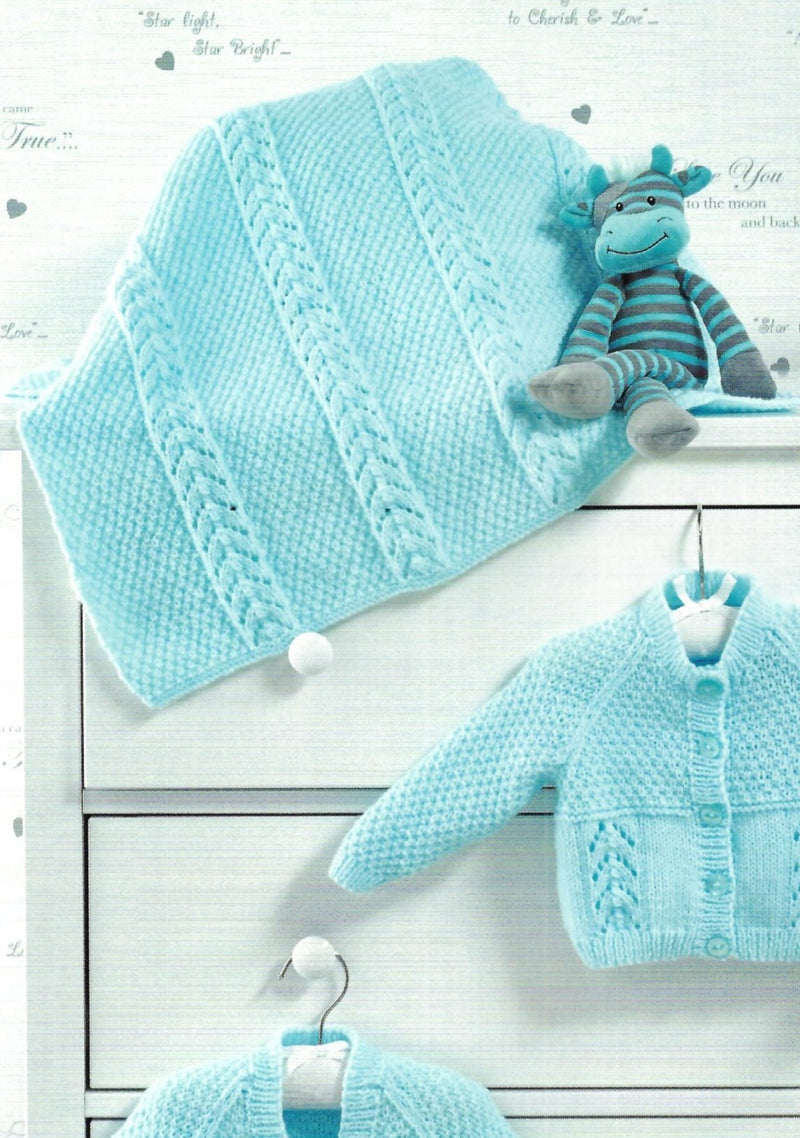 James C. Brett JB515 Baby DK Knitting Pattern – Cardigans & Blanket (14–22in)