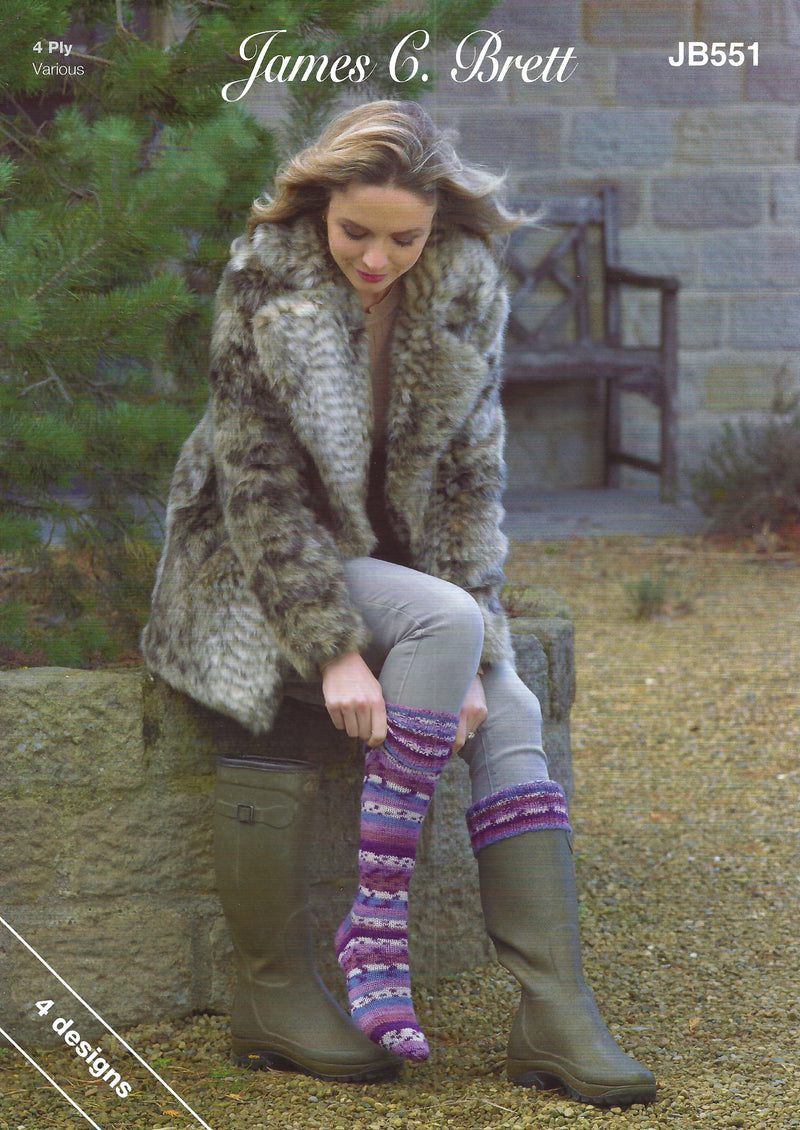 James C Brett JB551 Sock Knitting Pattern - 4Ply Mens Womens Socks