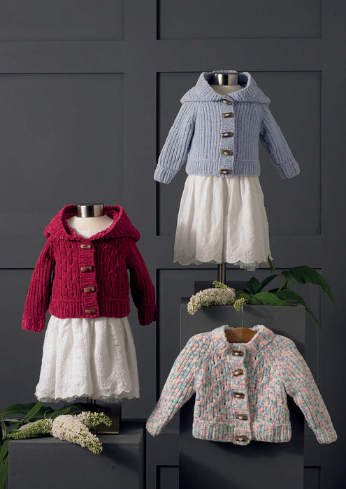 James C Brett  Knitting Pattern JB649 - 3 Cardigans Knitted With Flutterby Chunky Yarn