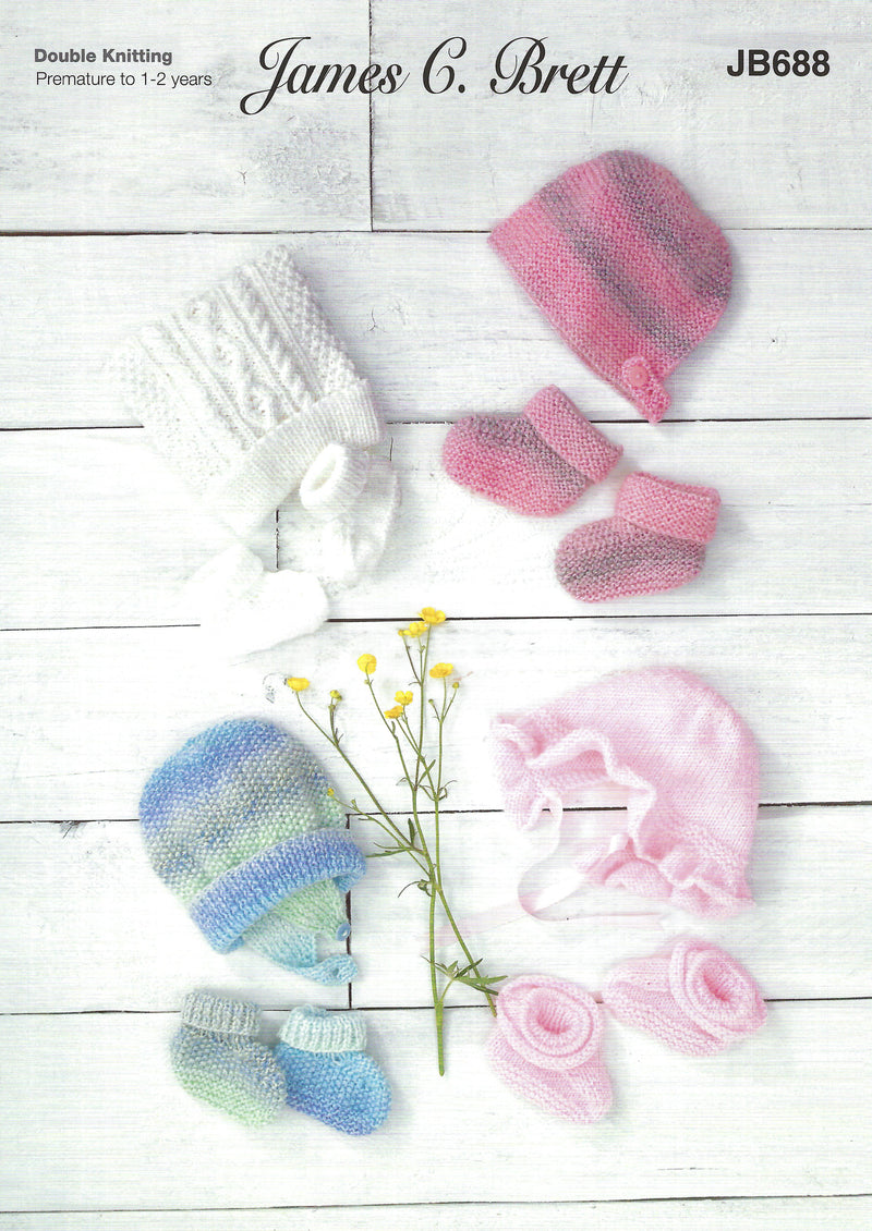 James C Brett JB688 Double Knitting Pattern - DK Hat & Bootees