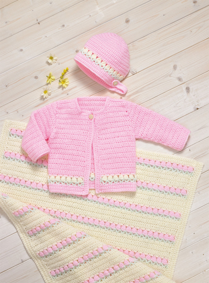 James C Brett JB701 CROCHET Pattern - Baby DK Cardigan, Bonnet & Blanket