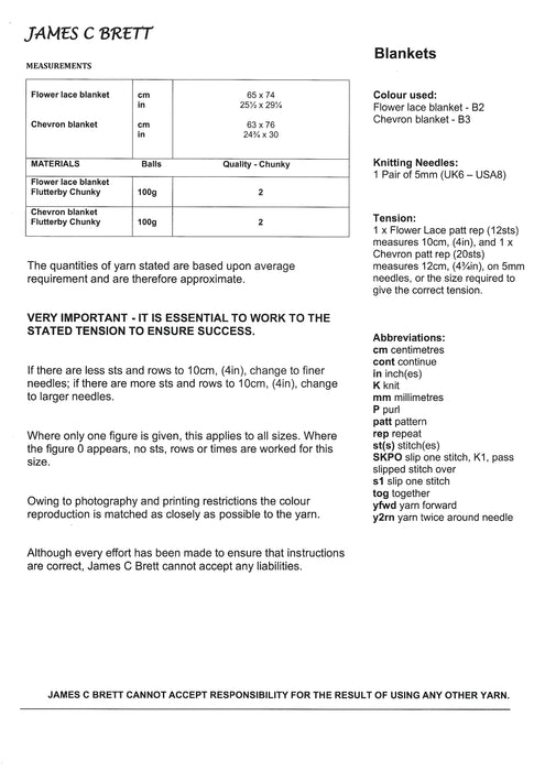 James C Brett JB711 Chunky Knitting Pattern - Flutterby Chunky Baby Blankets