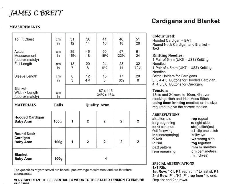 James C Brett JB784 Baby Aran Knitting Pattern - Cardigans & Blanket -  Intermediate (12-20 in)