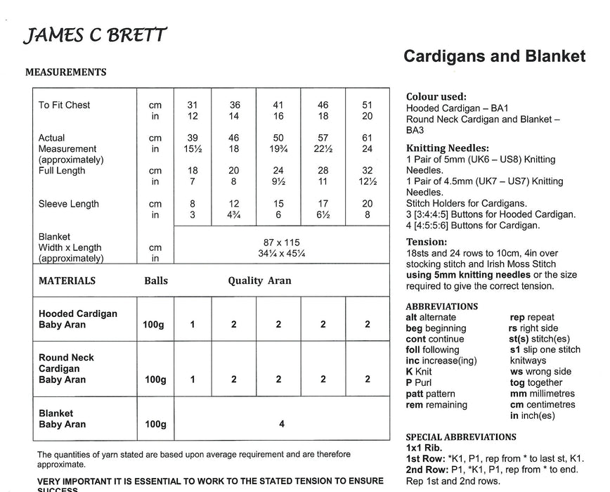 James C Brett JB784 Baby Aran Knitting Pattern - Cardigans & Blanket -  Intermediate (12-20 in)